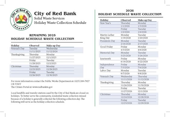 Red Bank Solid Waste services Schedule