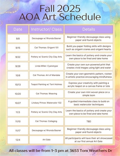 Active Older Adults Program Art Schedule 