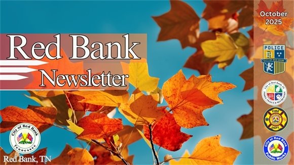 Red Bank Newsletter Banner Displaying City of Red Bank Department Seals and a Fall background.