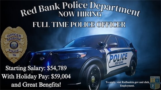 Red Bank Police Department is now hiring full time officer banner. 