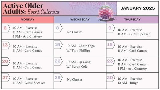 Active Older Adults Event Calendar 